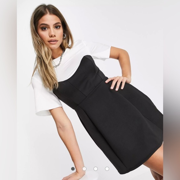 ASOS DESIGN satin tee corset mini skater dress in mono size 8 - Picture 3 of 6